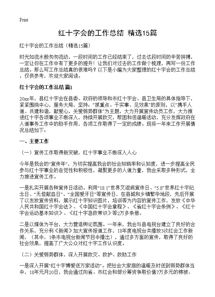 红十字会的工作总结15篇