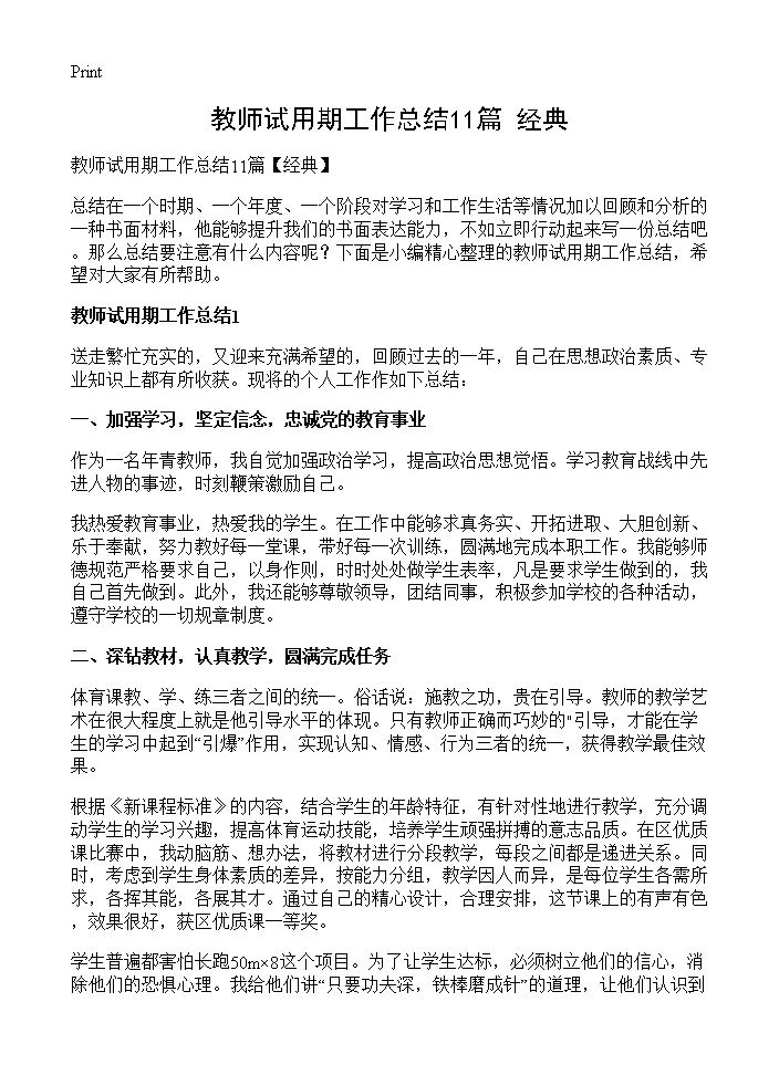 教师试用期工作总结11篇