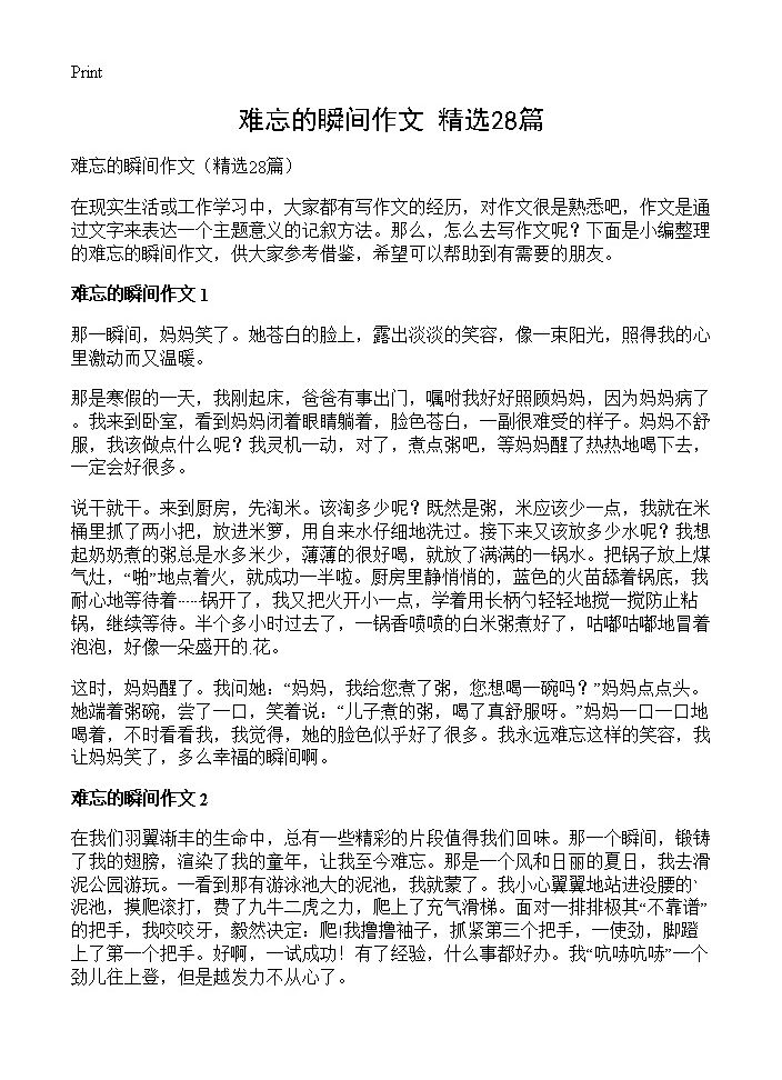 难忘的瞬间作文28篇