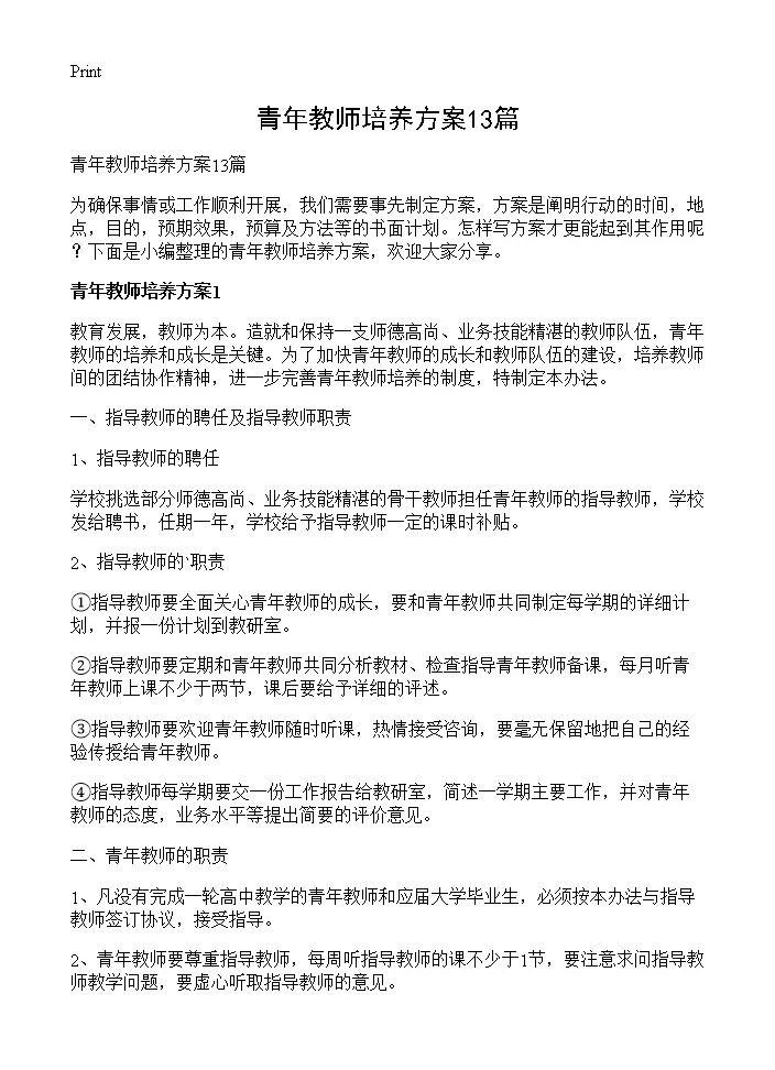 青年教师培养方案13篇