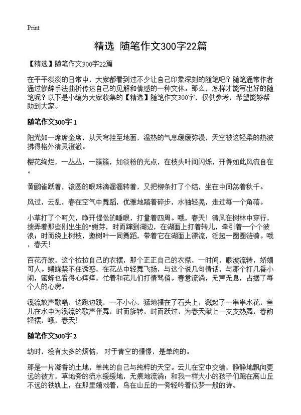 随笔作文300字22篇