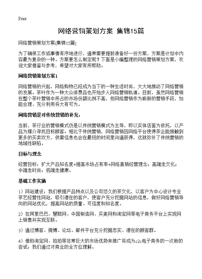 网络营销策划方案15篇