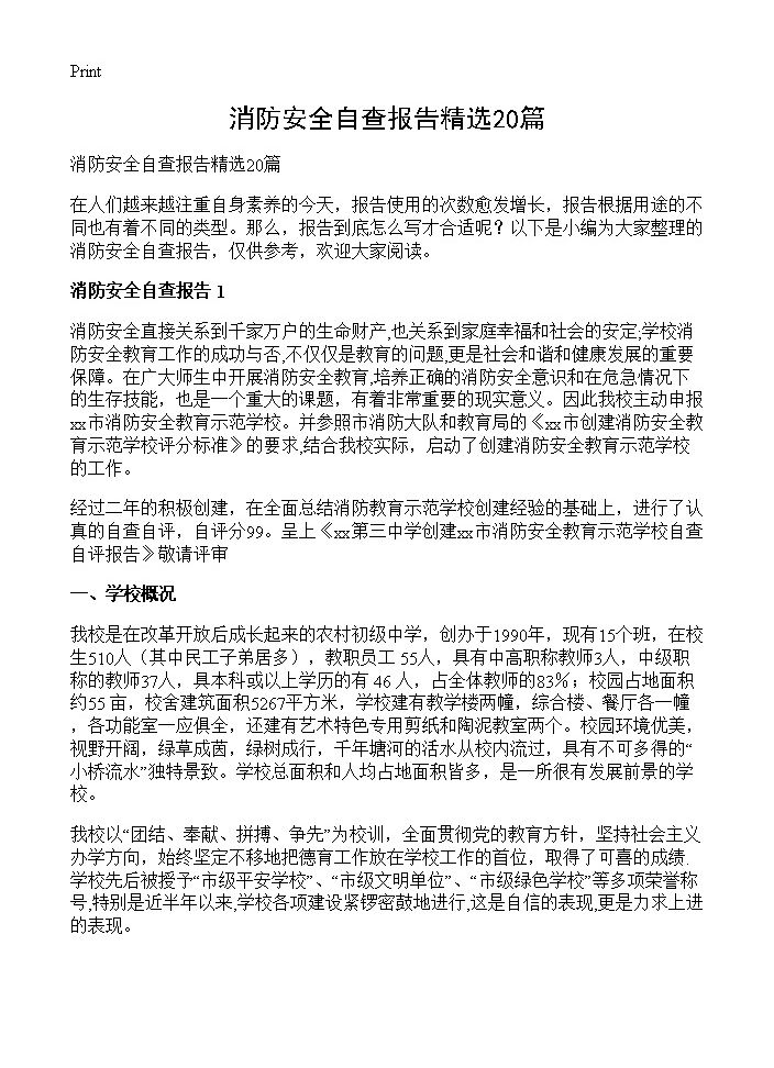 消防安全自查报告精选20篇