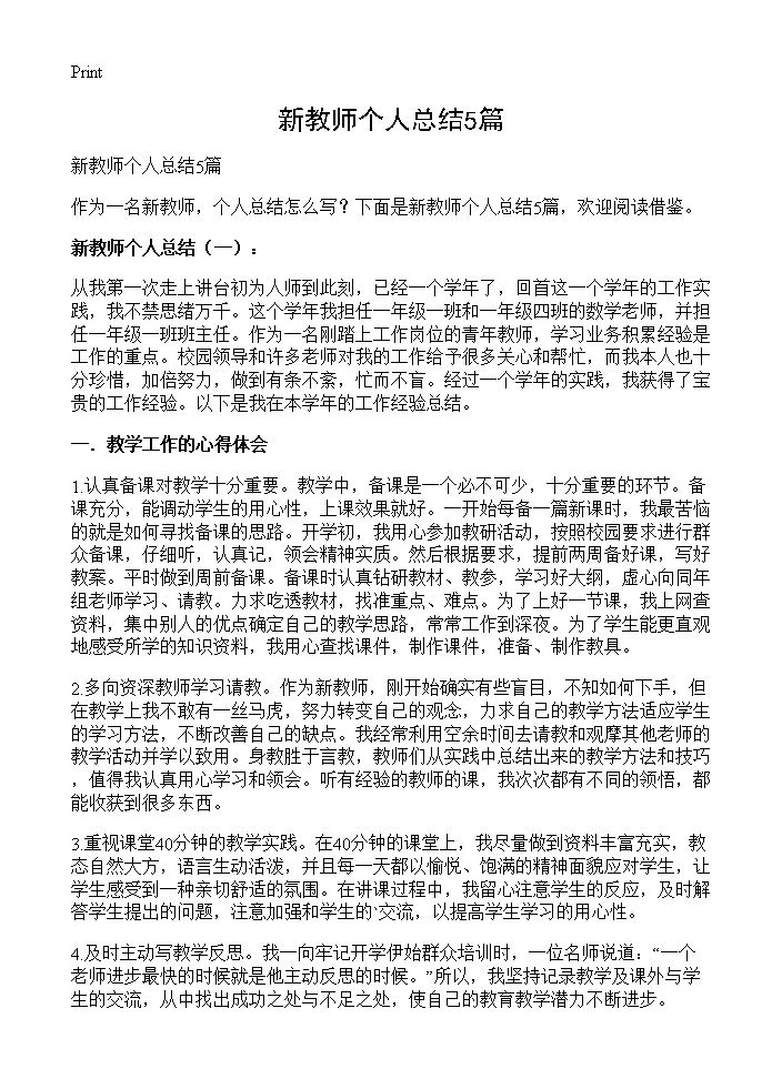 新教师个人总结5篇