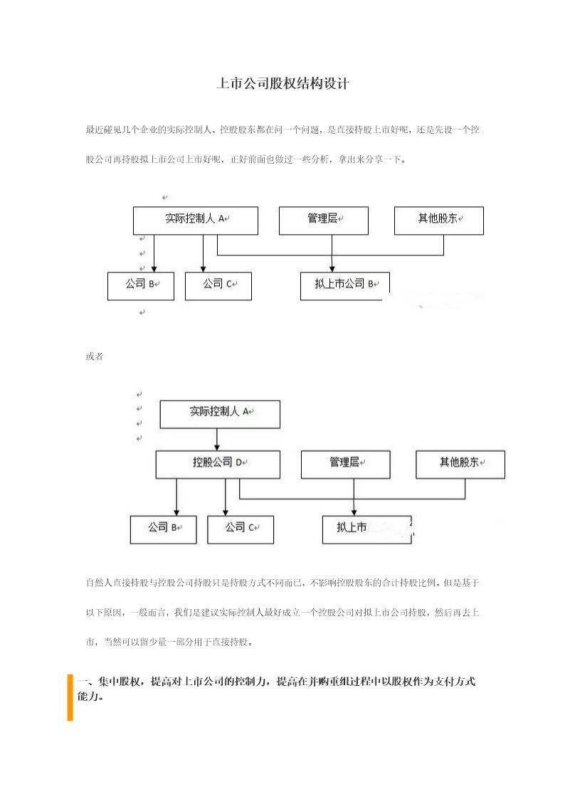 上市公司股权结构设计