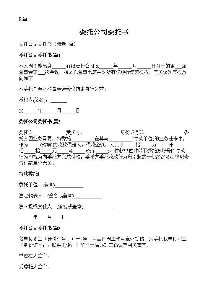 委托公司委托书5篇