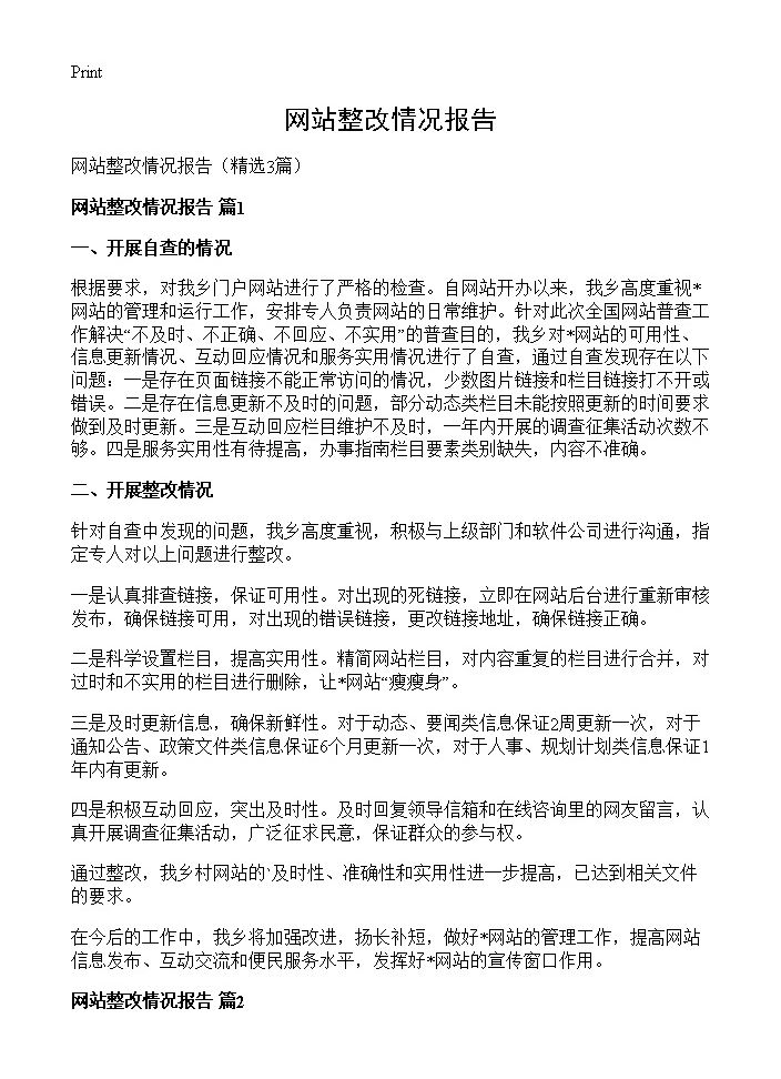 网站整改情况报告3篇