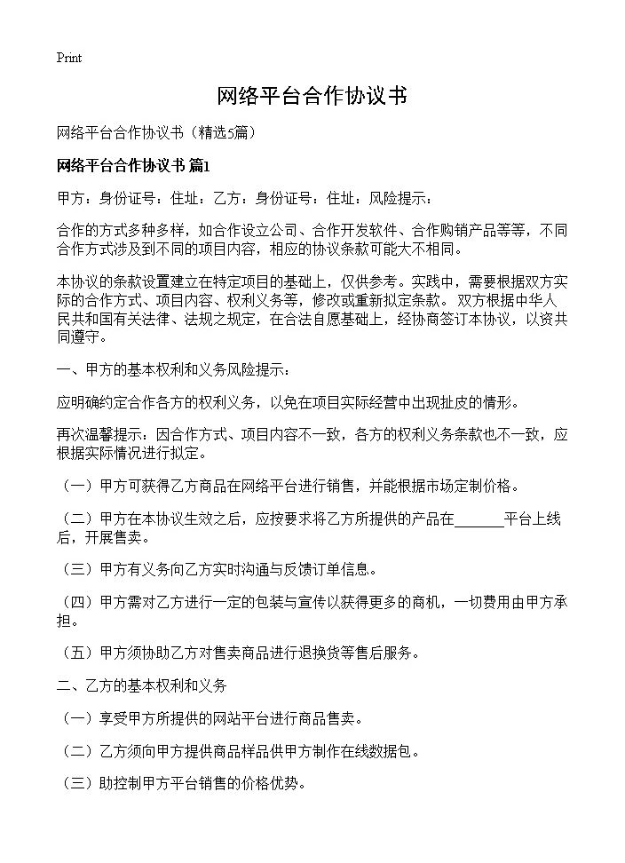 网络平台合作协议书5篇