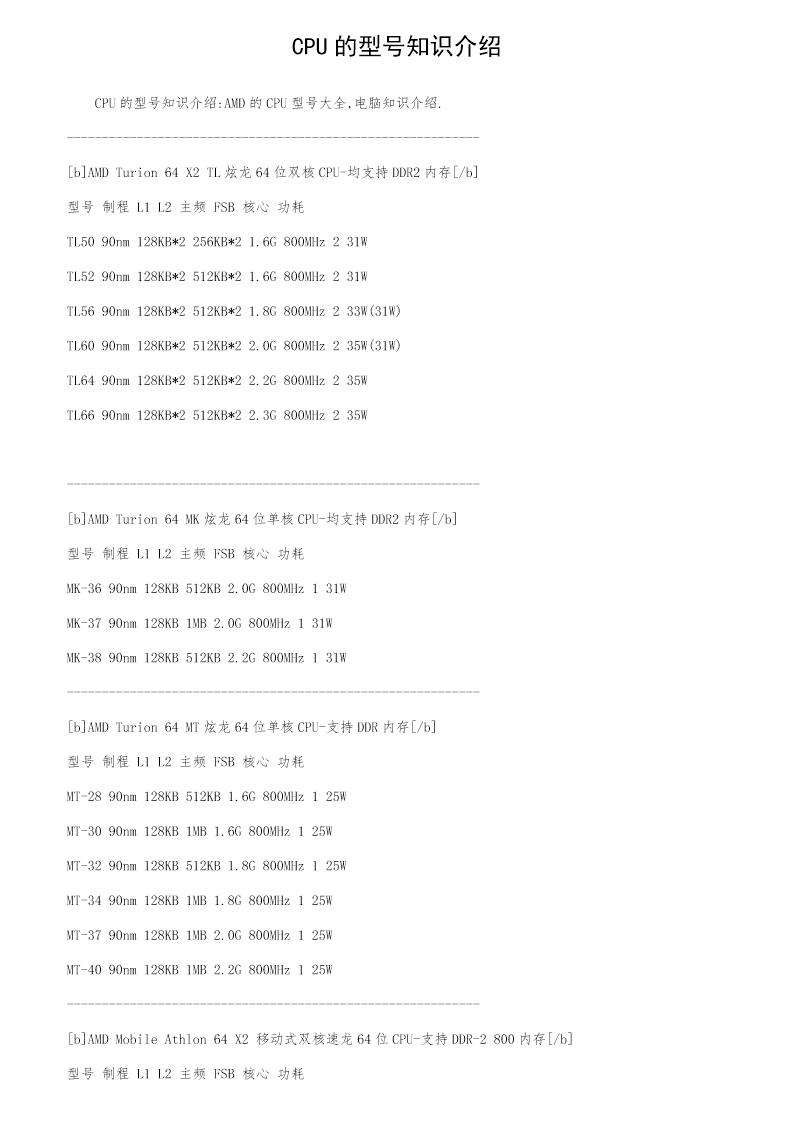 CPU的型号知识介绍