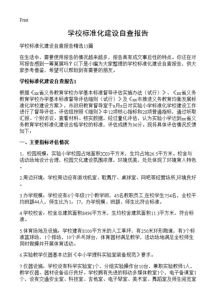 学校标准化建设自查报告