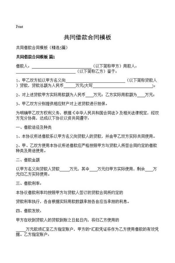 共同借款合同模板
