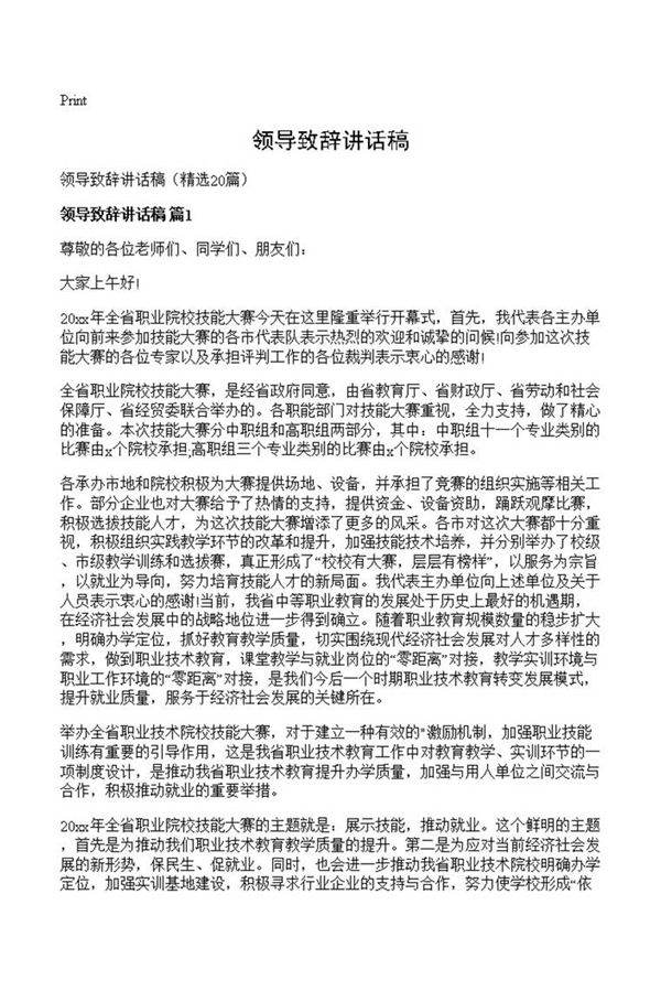 领导致辞讲话稿