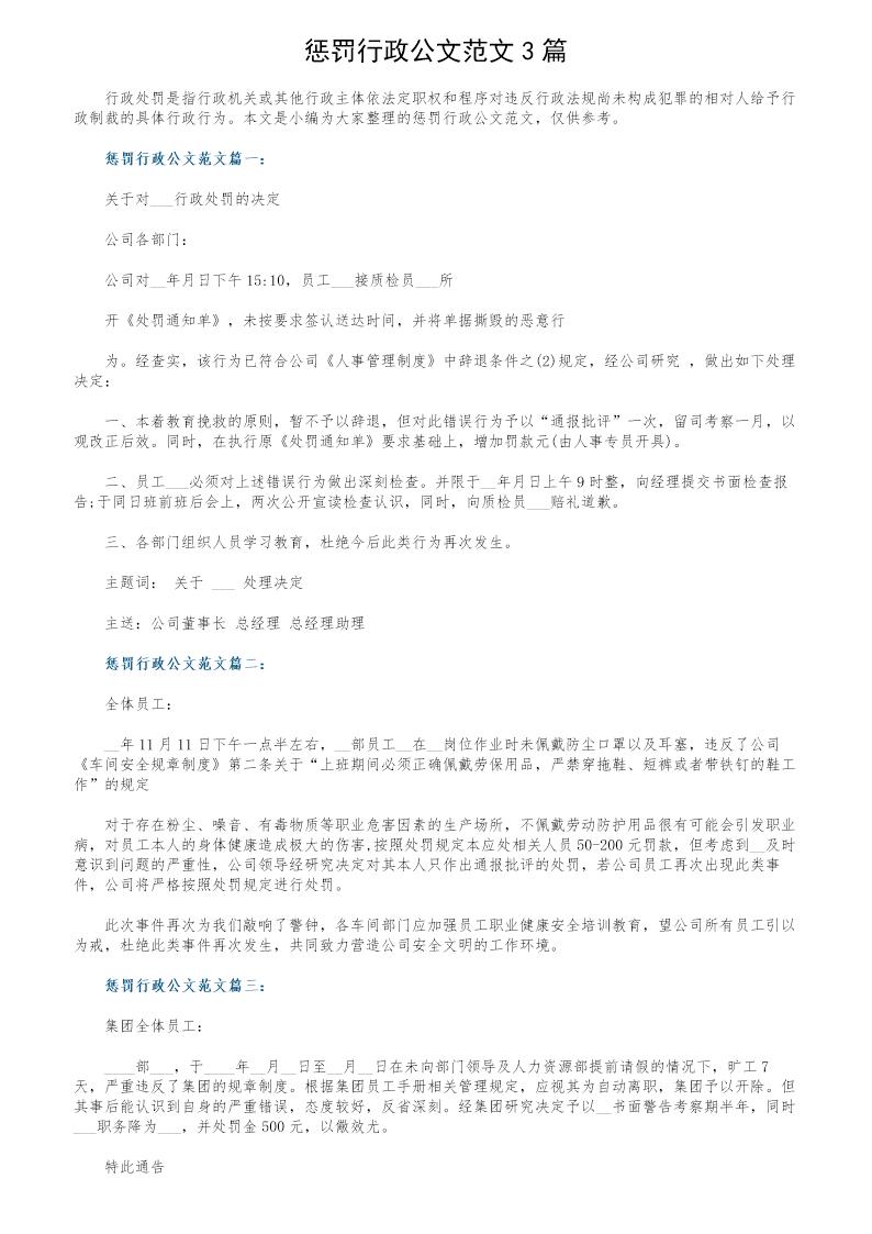 惩罚行政公文范文3篇