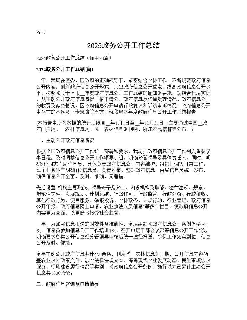 2024政务公开工作总结33篇