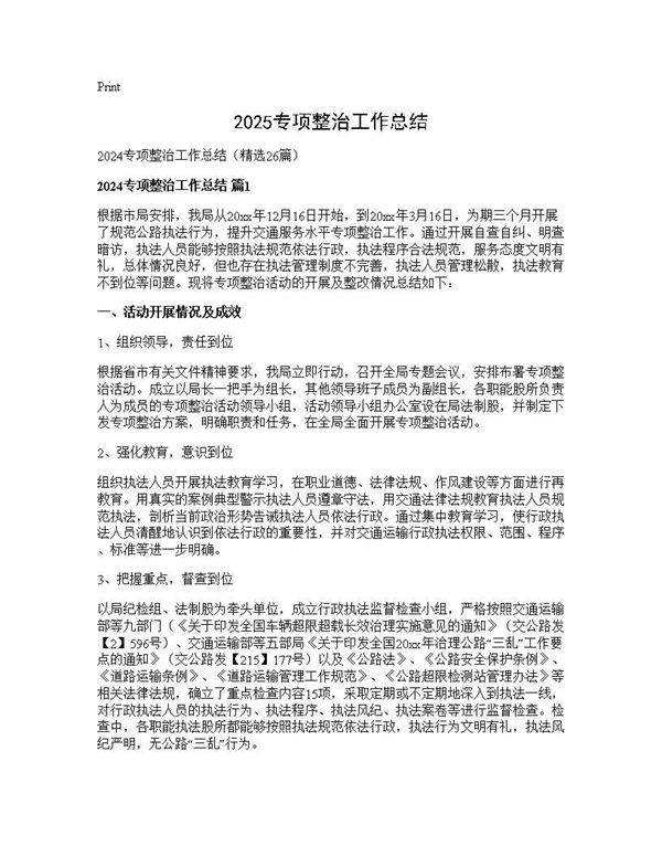2024专项整治工作总结26篇