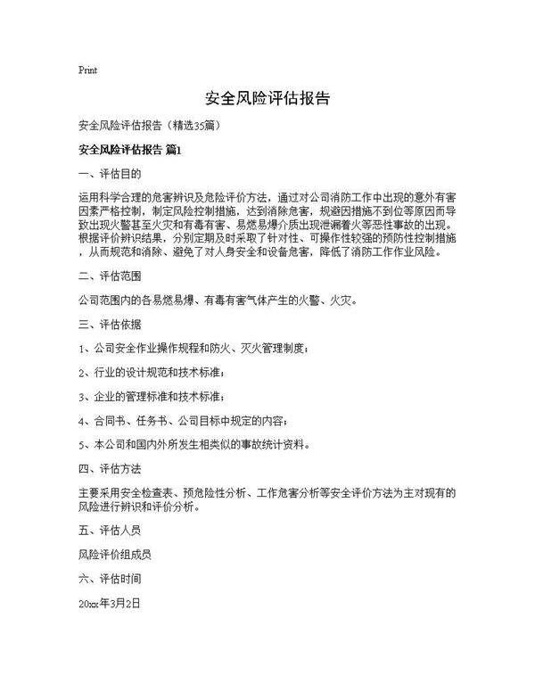 安全风险评估报告35篇