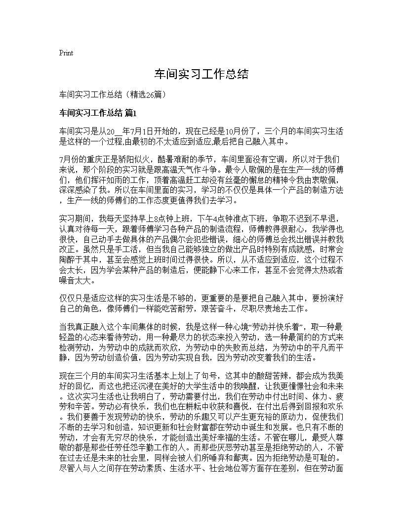 车间实习工作总结26篇