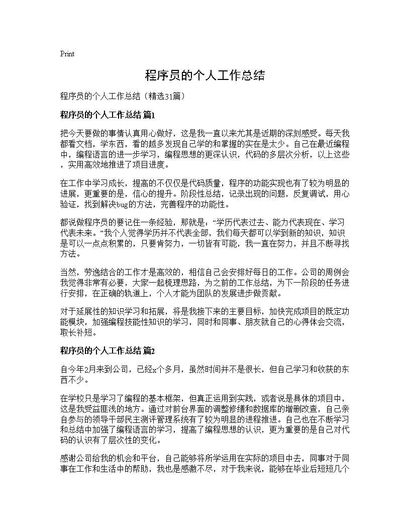 程序员的个人工作总结31篇