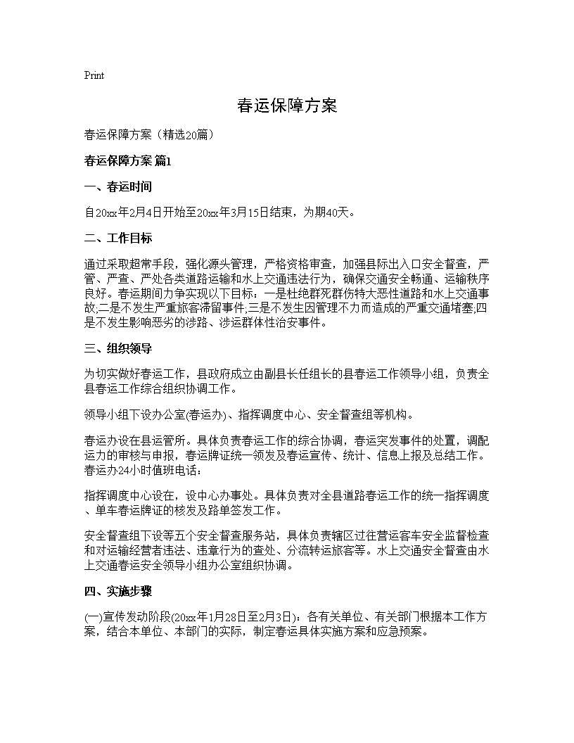 春运保障方案20篇