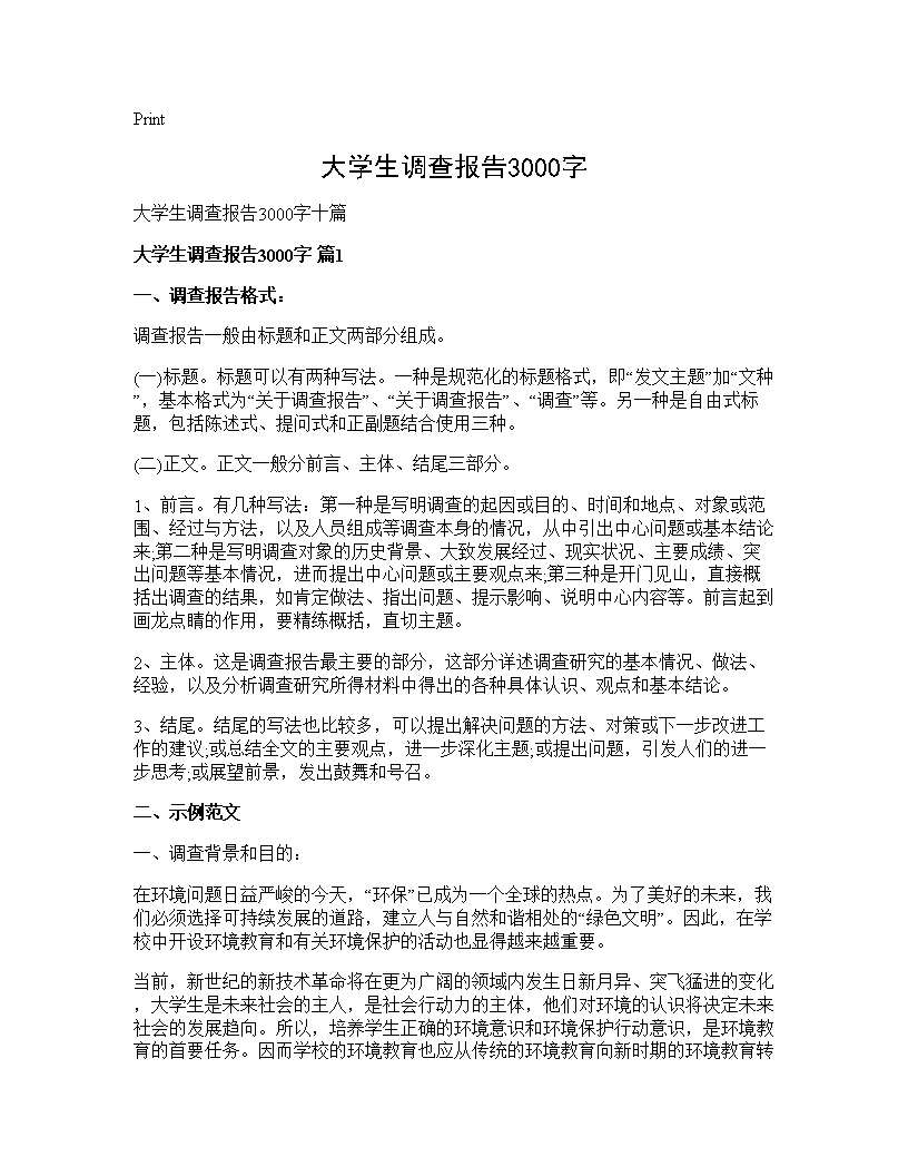 大学生调查报告3000字