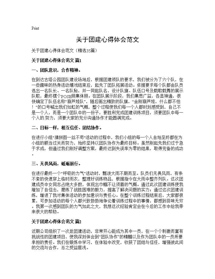 关于团建心得体会范文35篇