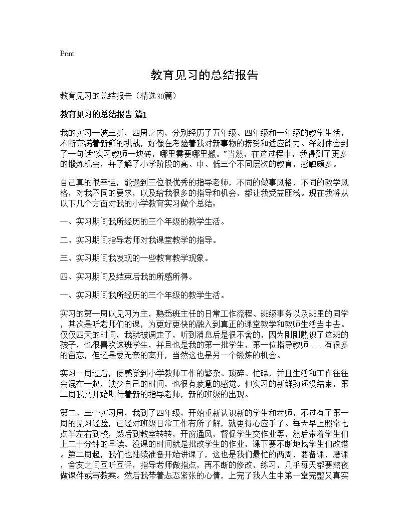 教育见习的总结报告30篇