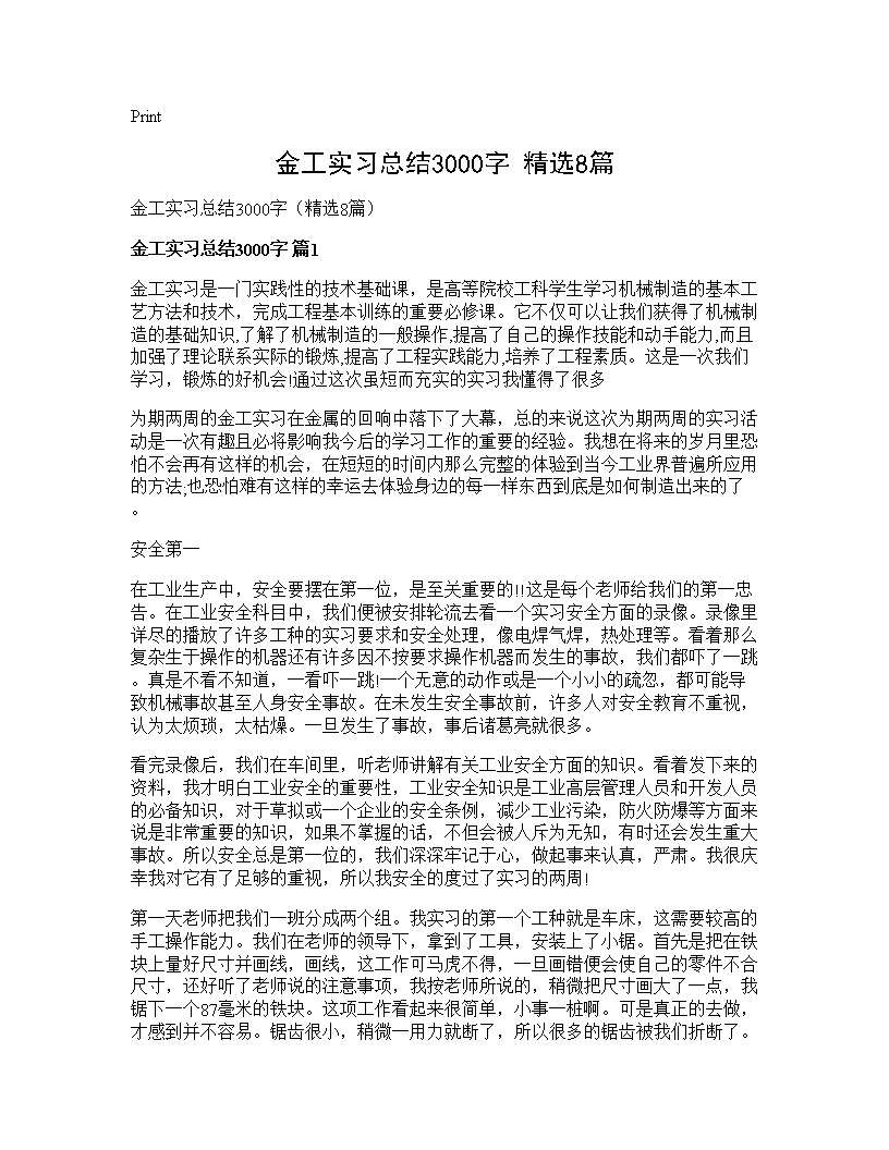 金工实习总结3000字(精选8篇)