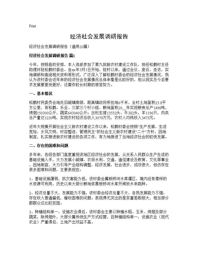 经济社会发展调研报告20篇