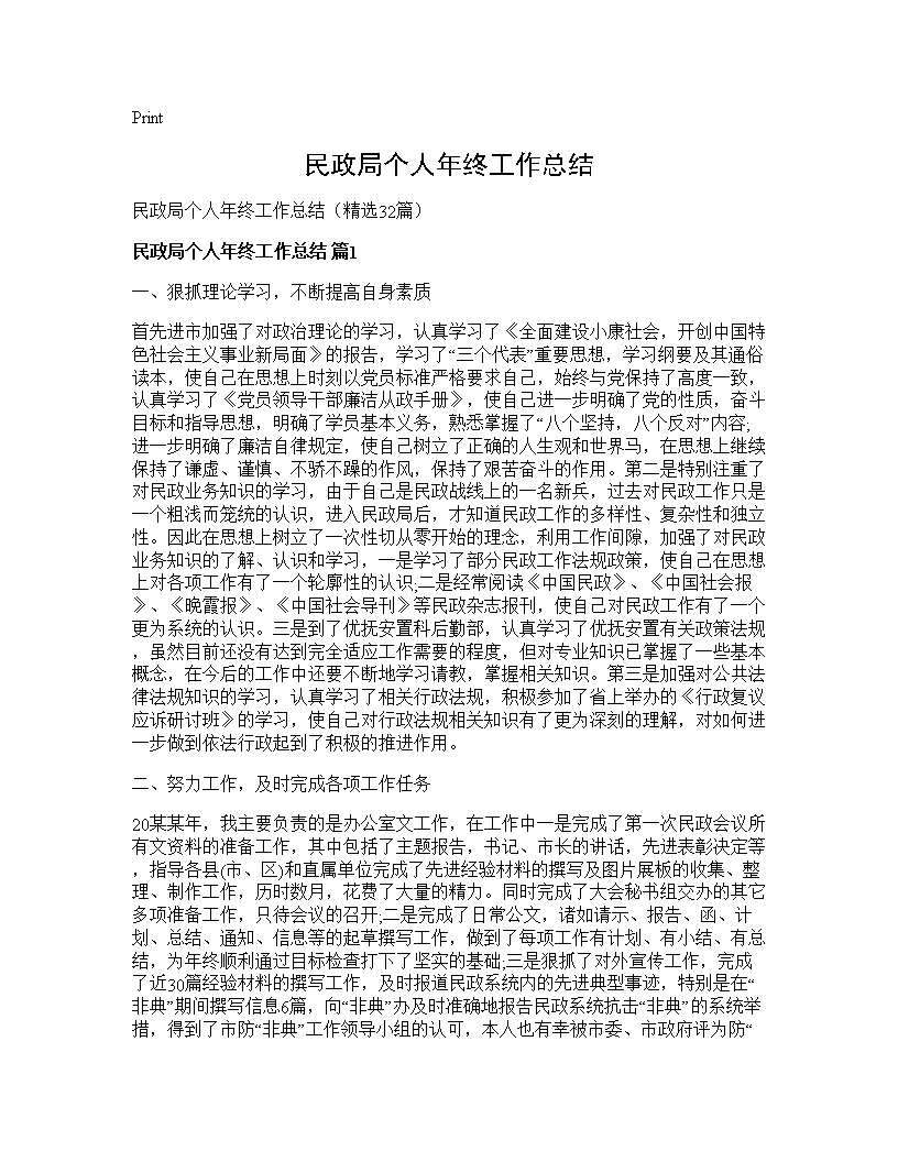 民政局个人年终工作总结32篇