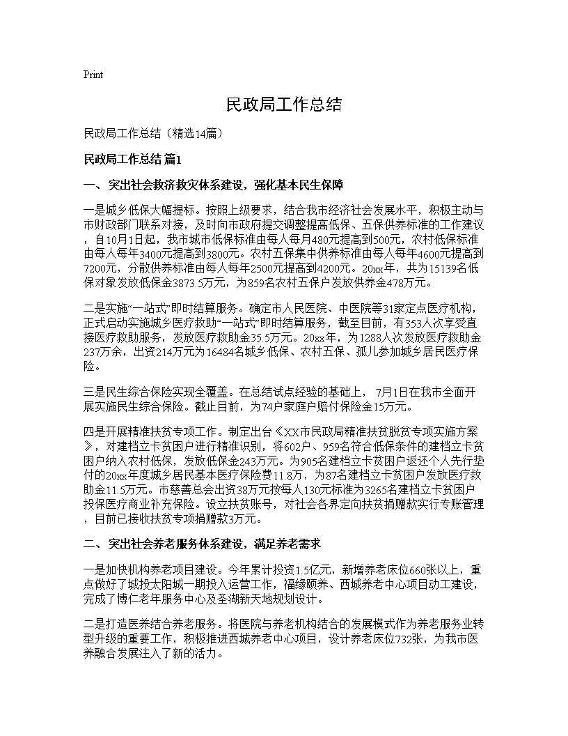 民政局工作总结14篇