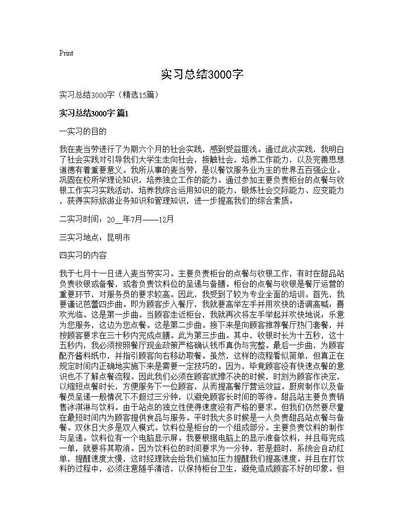 实习总结3000字15篇