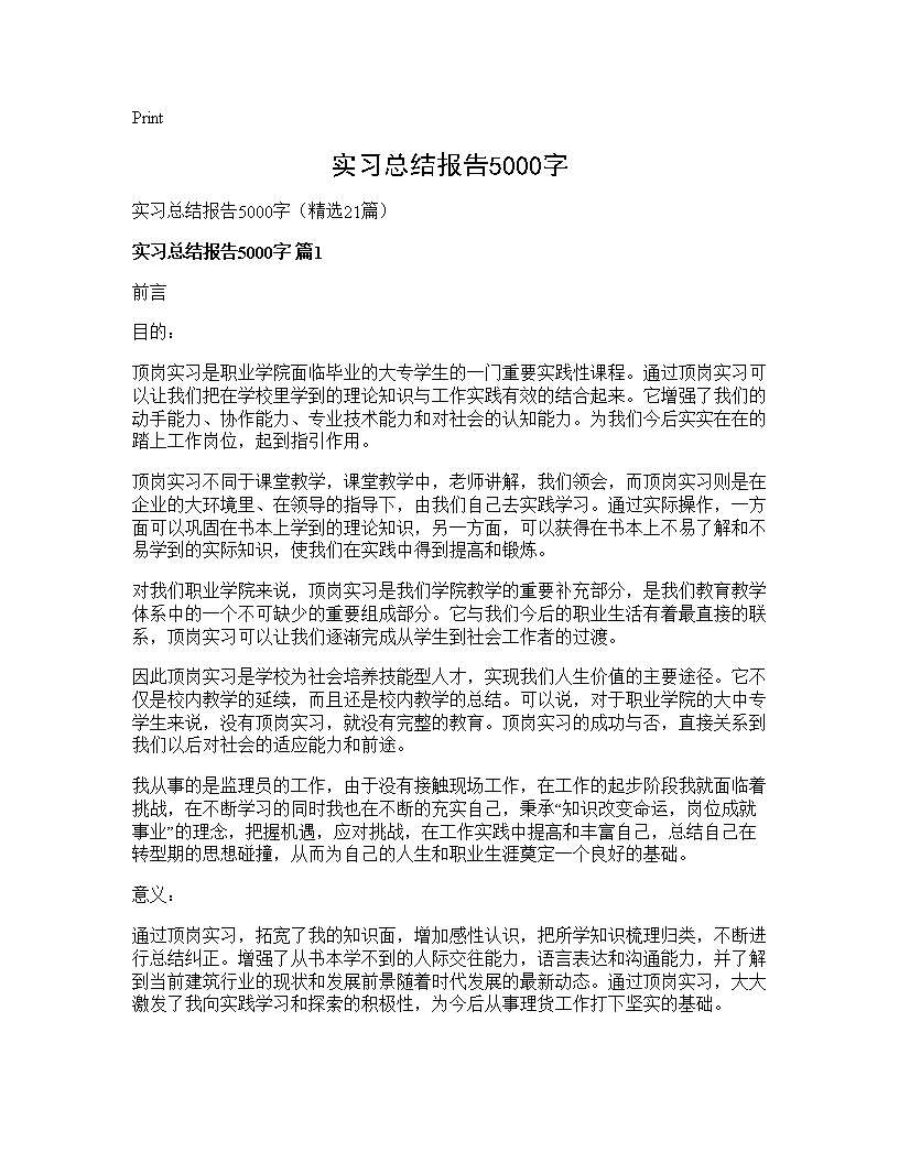 实习总结报告5000字21篇