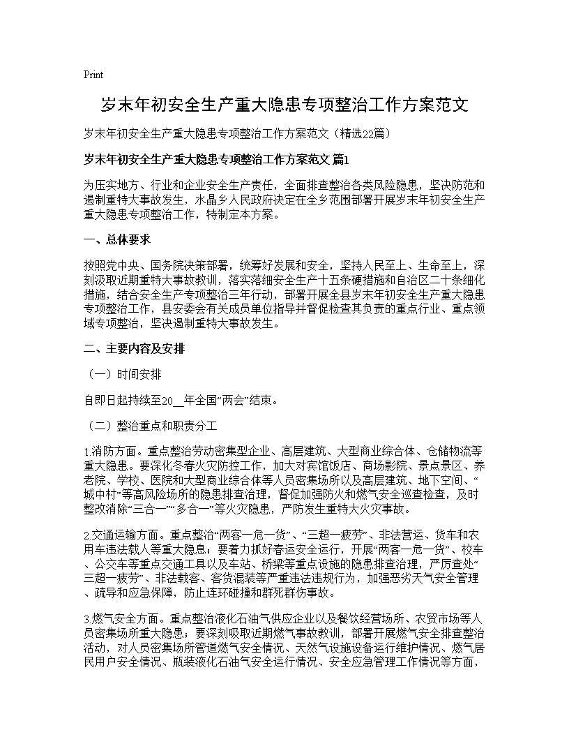 岁末年初安全生产重大隐患专项整治工作方案范文 (共57页)