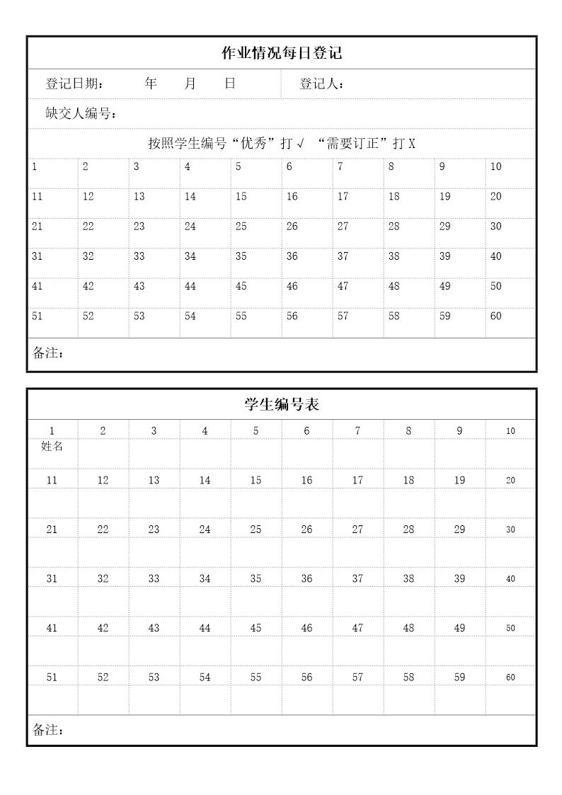 作业情况每日登记