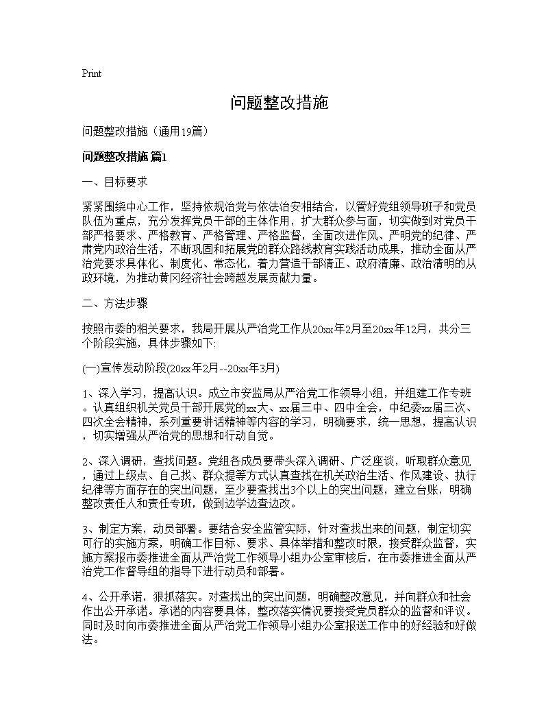 问题整改措施19篇