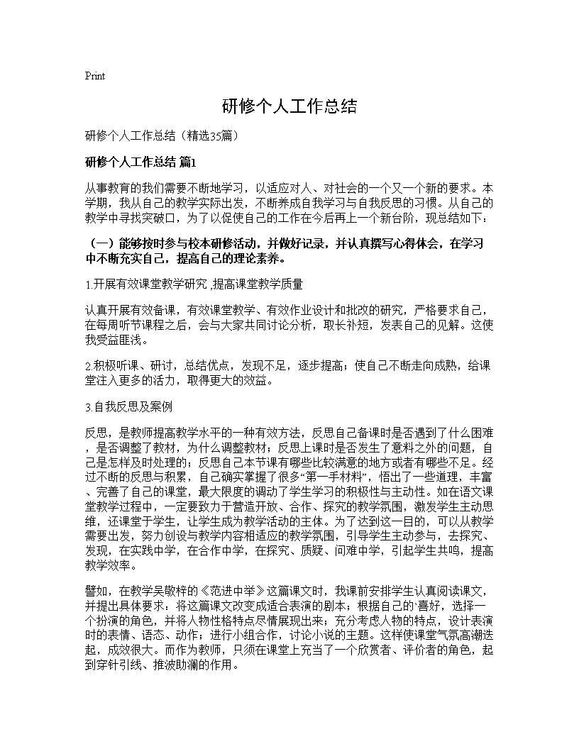 研修个人工作总结35篇