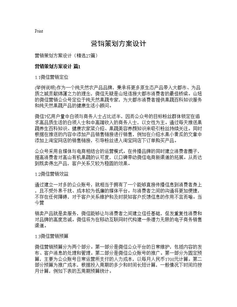 营销策划方案设计27篇