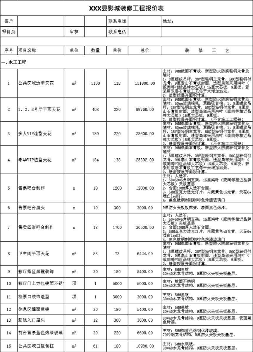 电影院装修报价及推荐材料