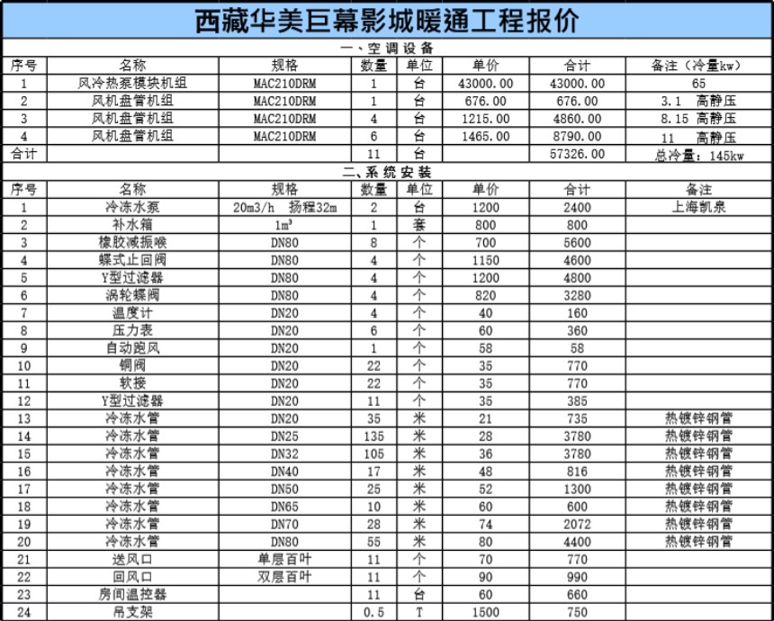 暖通工程报价