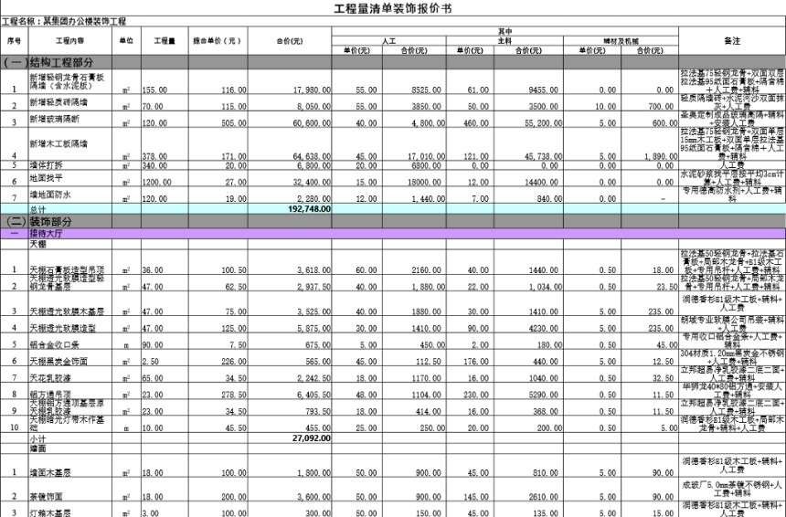 办公楼装饰报价清单