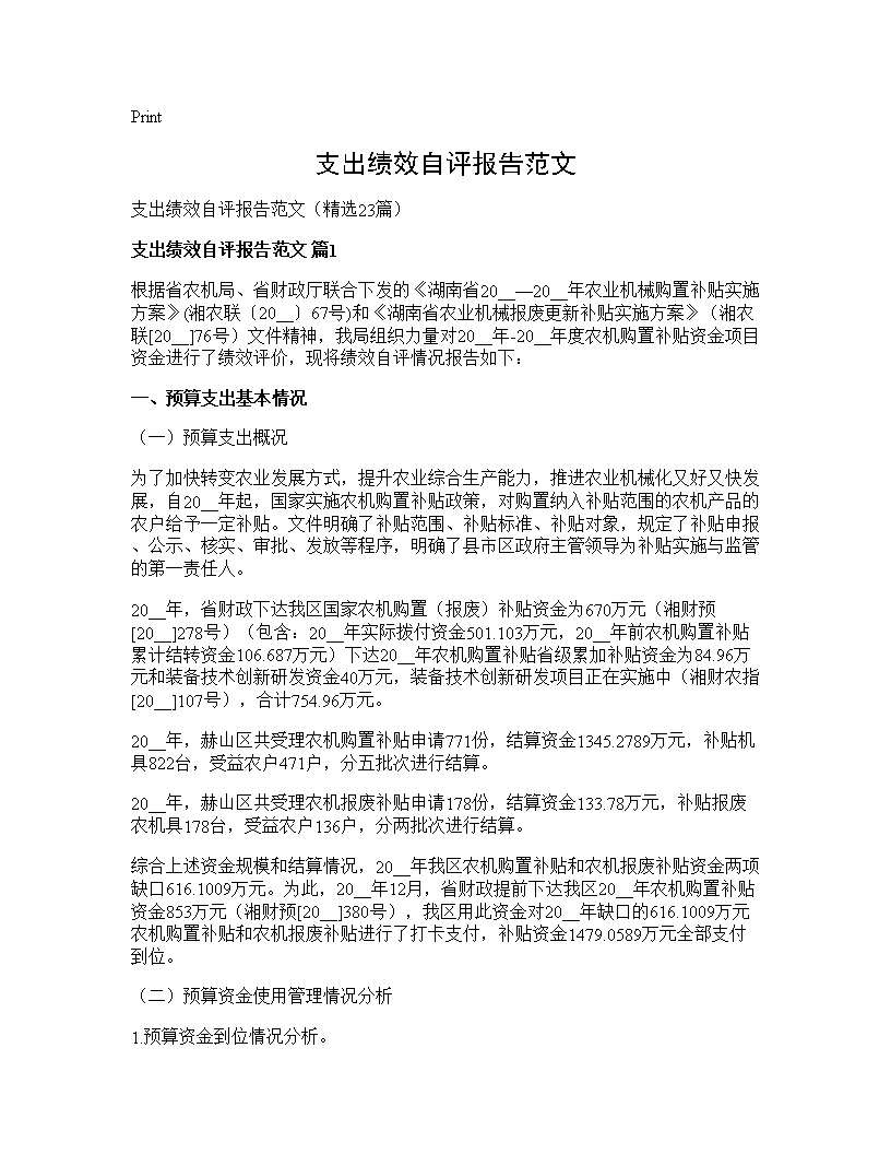 支出绩效自评报告范文23篇