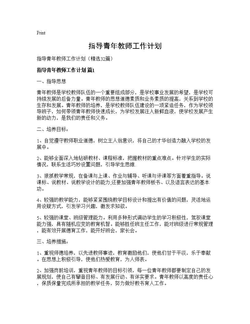 指导青年教师工作计划32篇