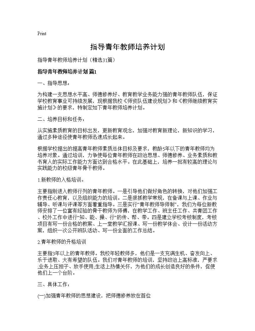 指导青年教师培养计划31篇