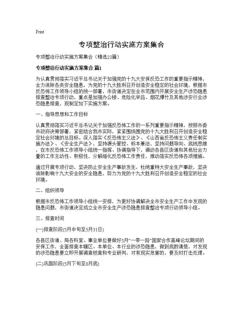 专项整治行动实施方案集合23篇