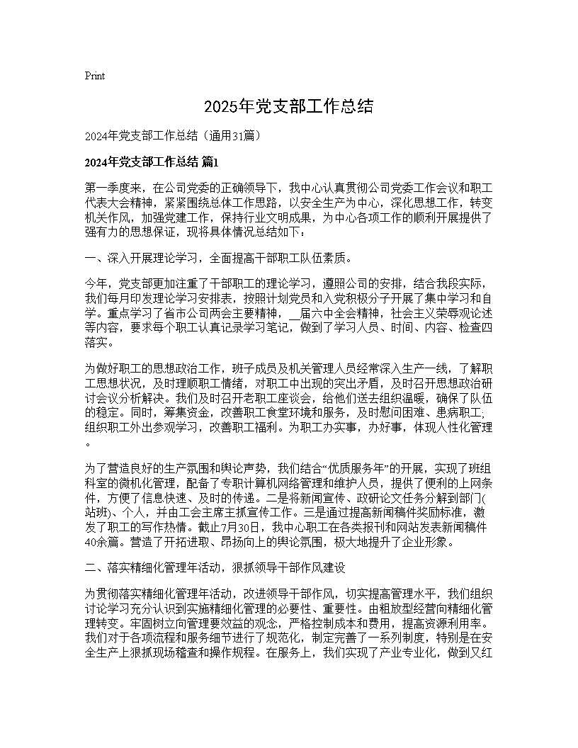 2024年党支部工作总结31篇