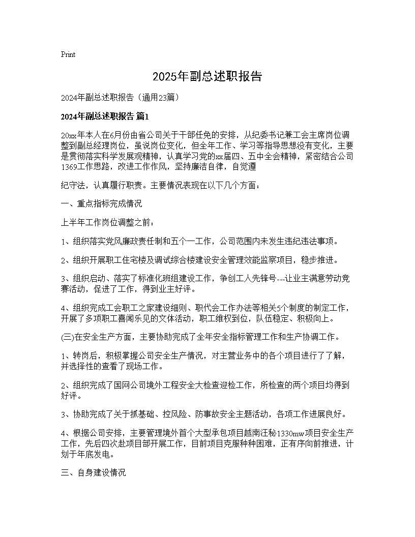 2024年副总述职报告23篇