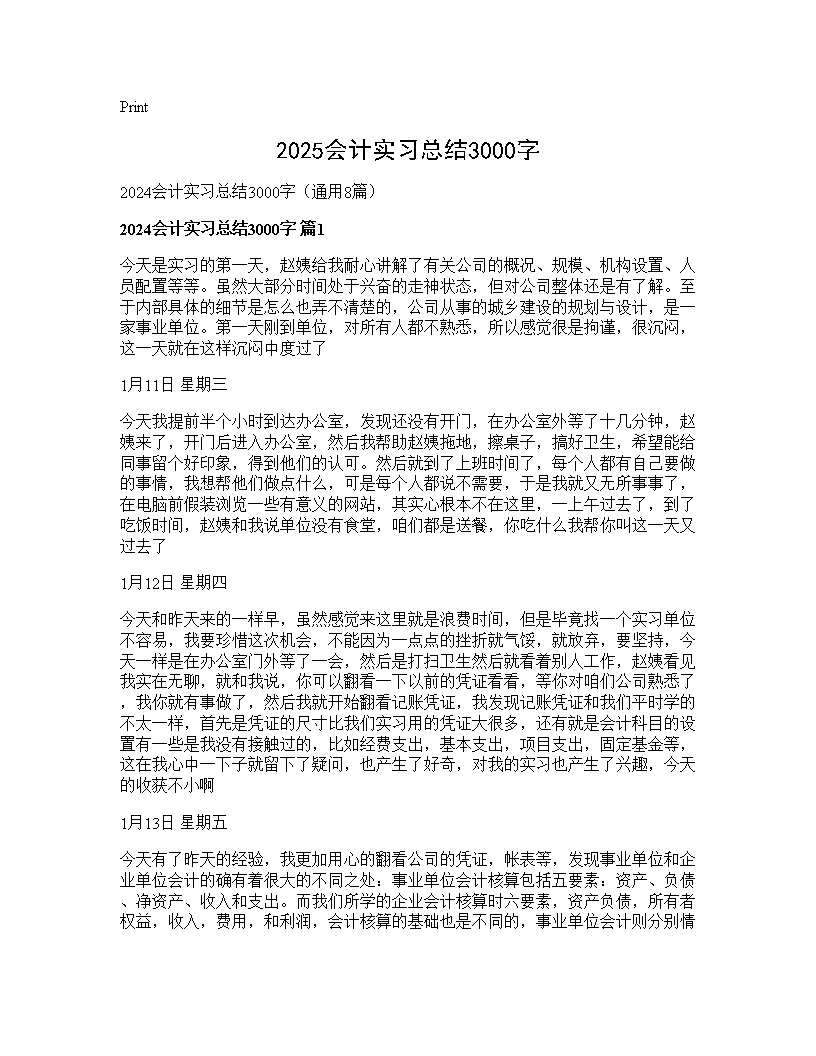 2025会计实习总结3000字8篇