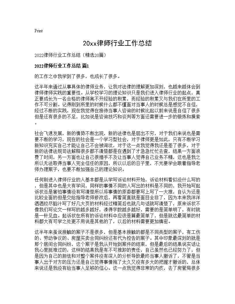 2025律师行业工作总结20篇