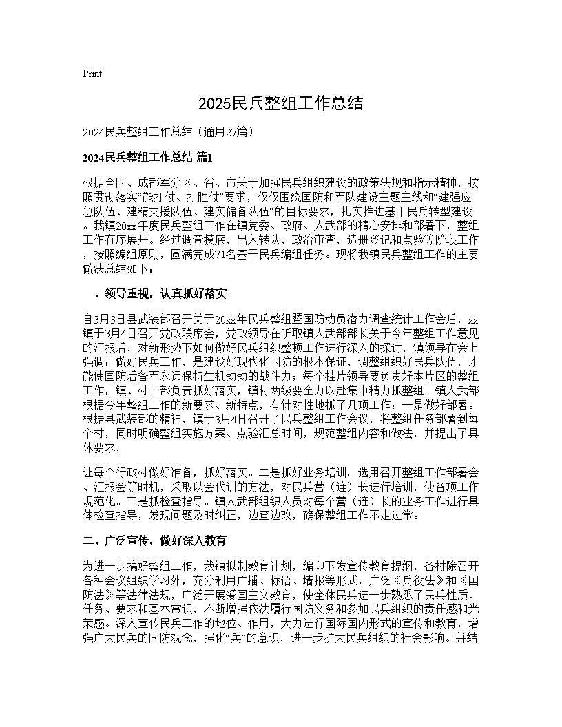 2025民兵整组工作总结27篇