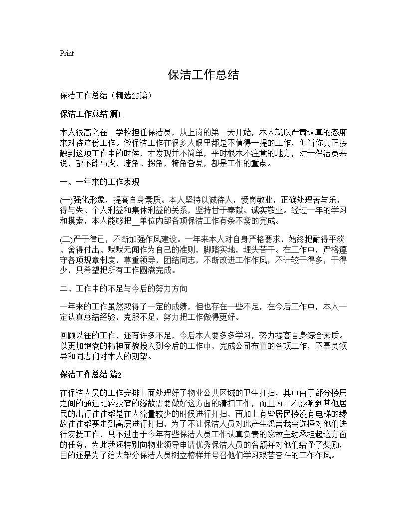 保洁工作总结23篇